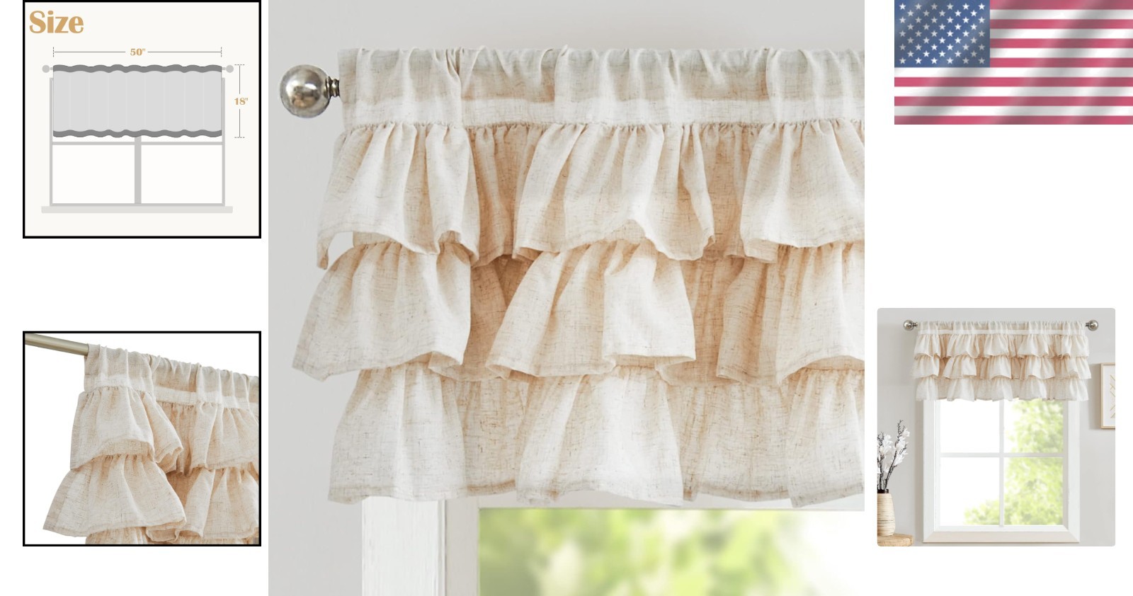Chic Farmhouse Ruffled Kitchen Valance – 50