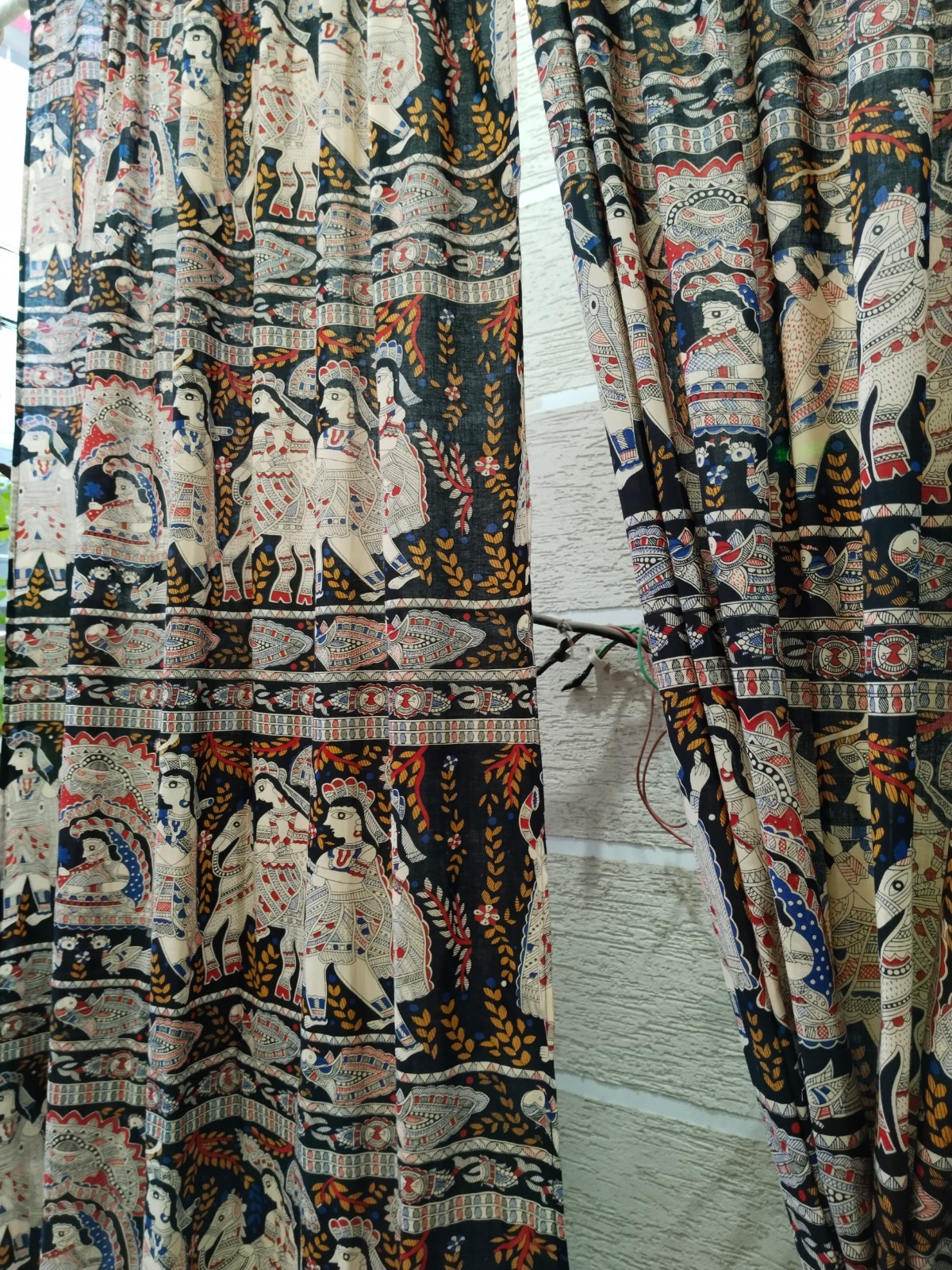 black, madhubani block print luxury cutains, boho curtains bagru print