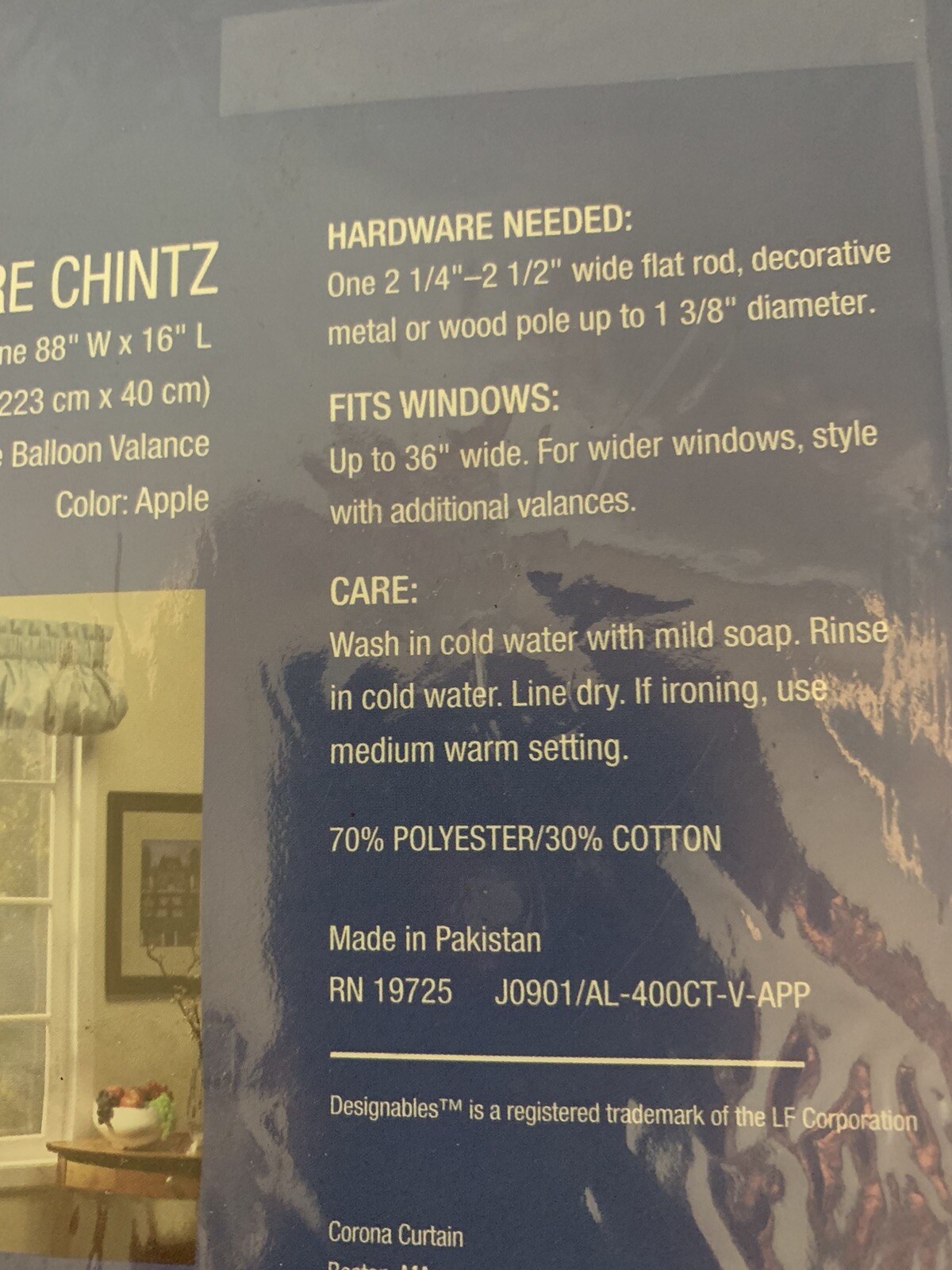 2 Designables Luster Chintz Valance(s)Curtain Green Apple 88 W X 16 L New
