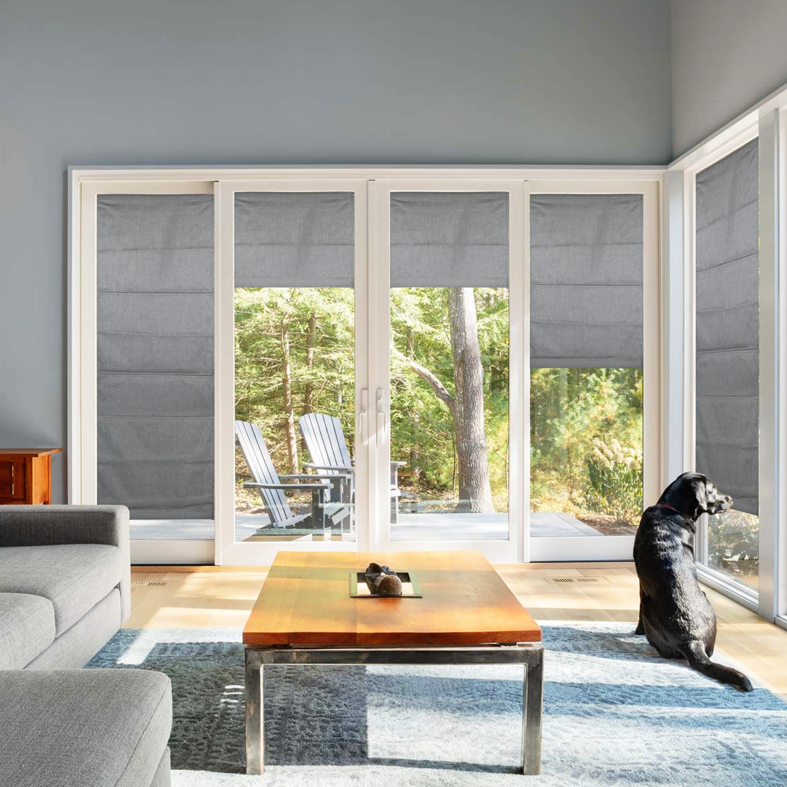 Roman Shades 54″W x 64″H Cordless, Gray, Washable Fabric Total Blackout Shades