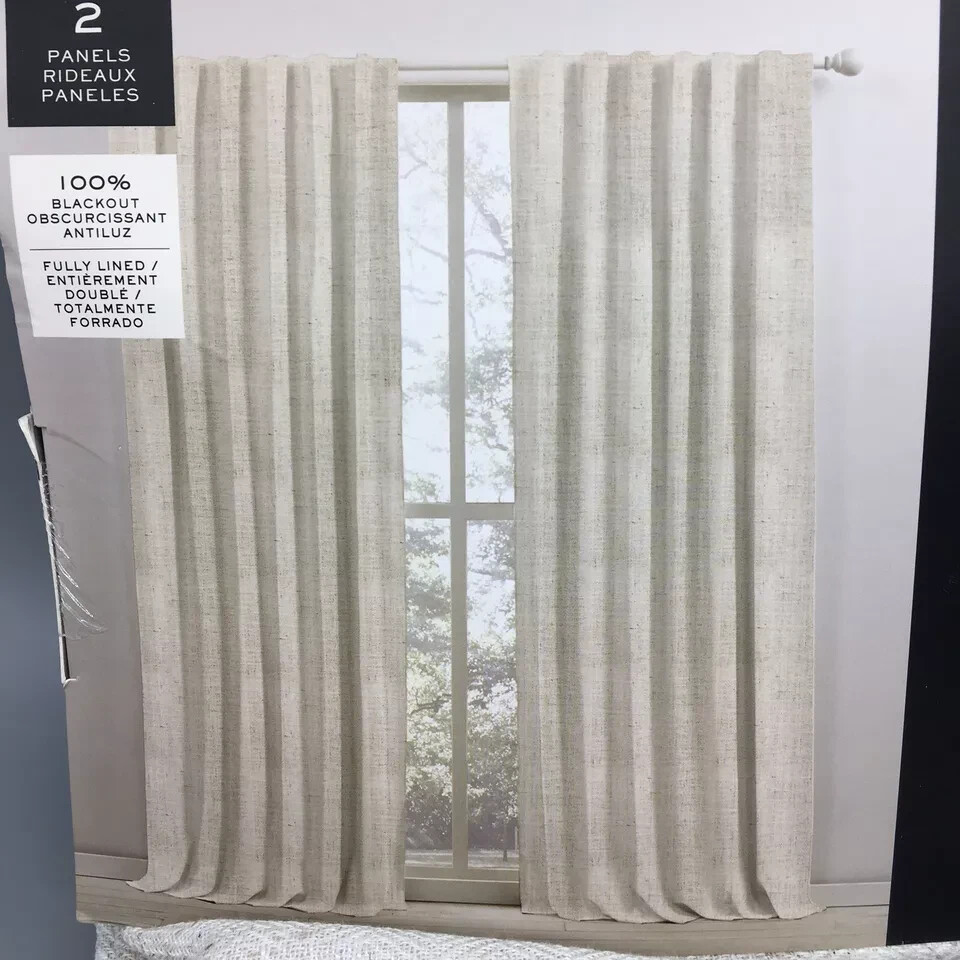 Ralph Lauren Linen Herringbone Blackout Window Curtains 2-Panels 52×84 Natural