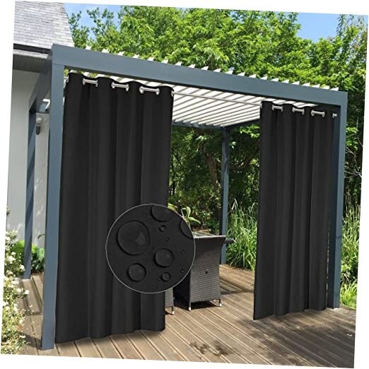 100% Waterproof Outdoor Curtains Windproof 54″W x 84″L (Pack of 2) Black