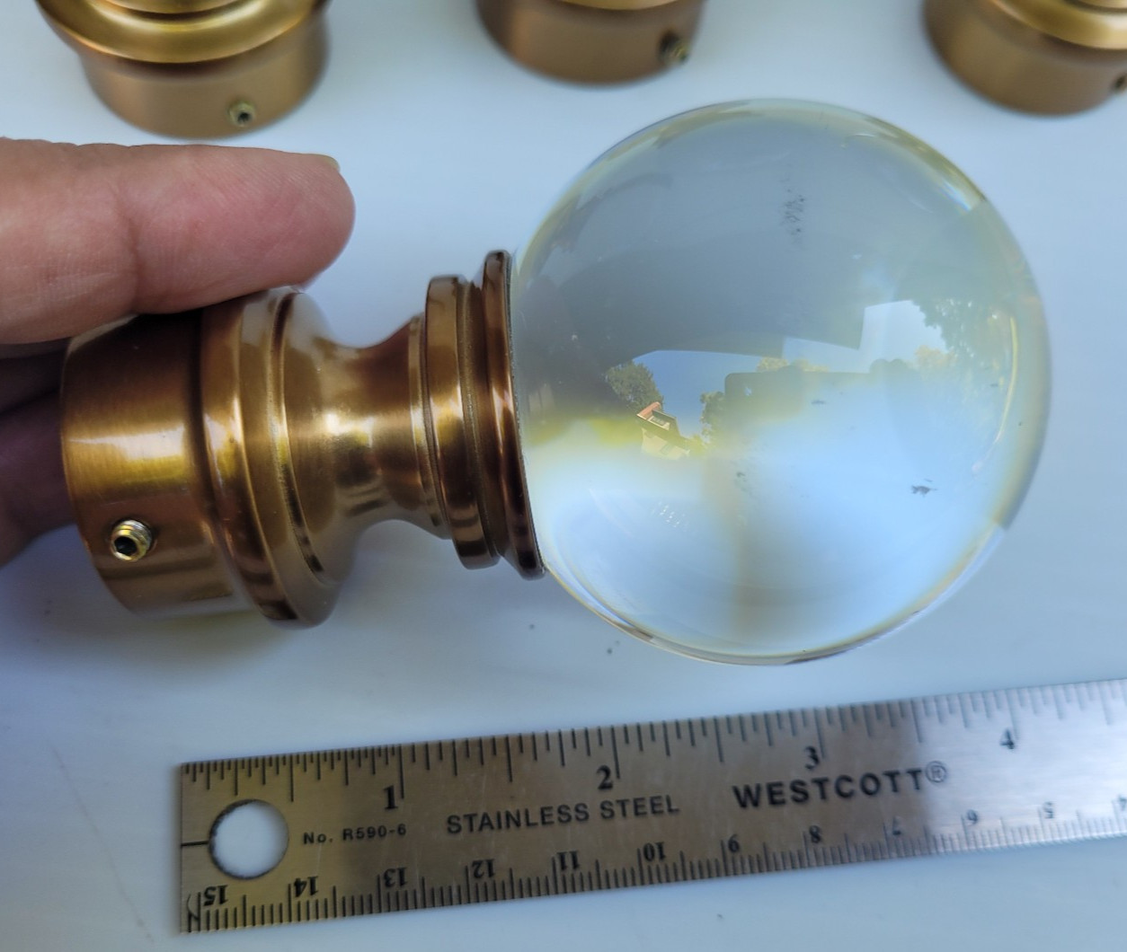 Set of 4 Solid Glass Crystal Ball Finials with Brass Tone Metal Mount Large