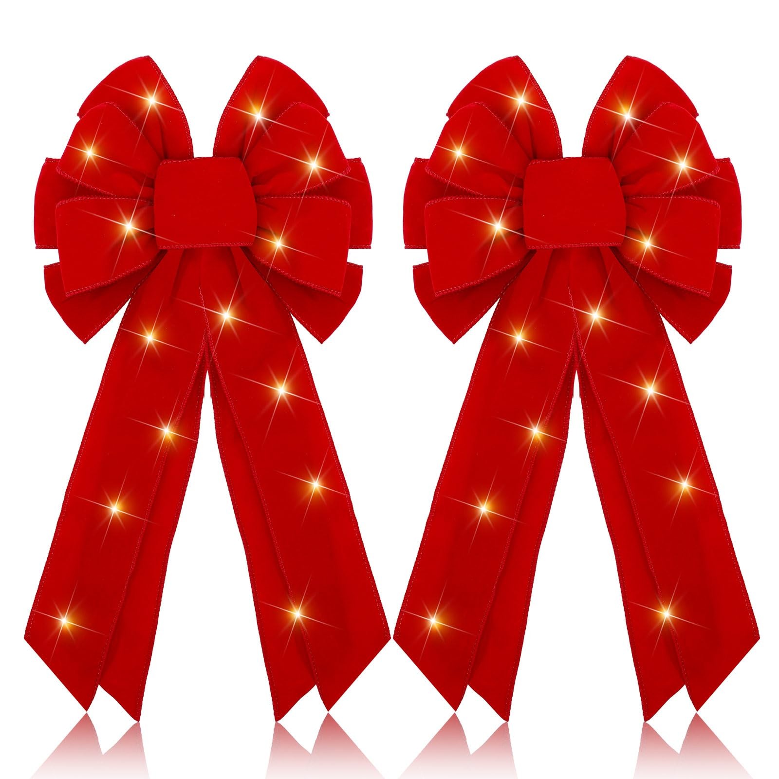 2 Pcs Large Lighted LED Red Bows 18 x 10 Inch for Christmas Tree Topper Pre G…
