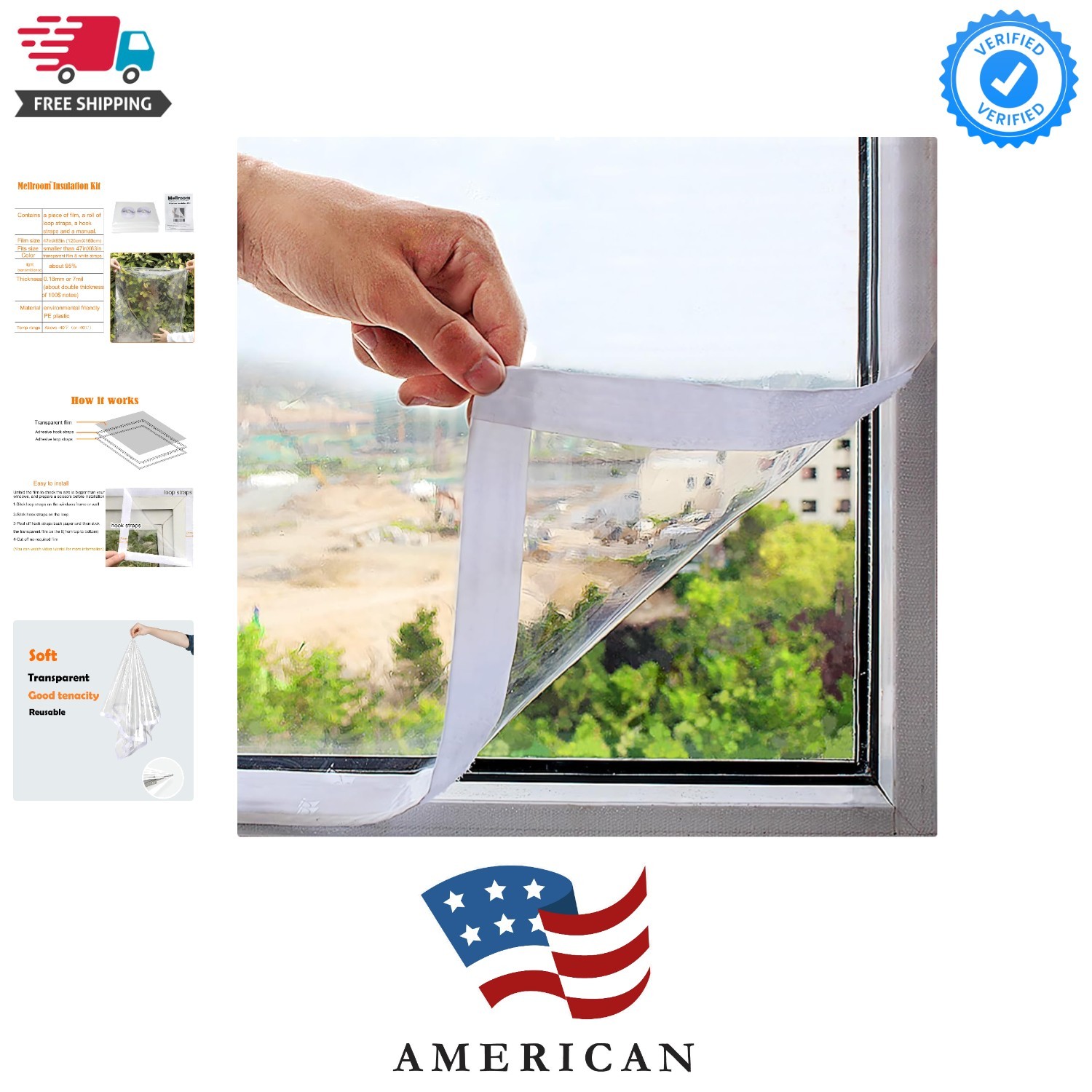Easy-Install Window Insulation Film 47in x 63in for Winter Ventilation