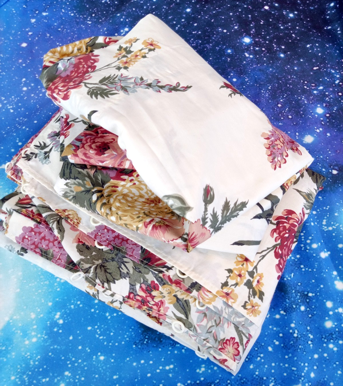 4 Vintage Country Victorian Floral Rose Ruched Swag Balloon Curtain Panels SET