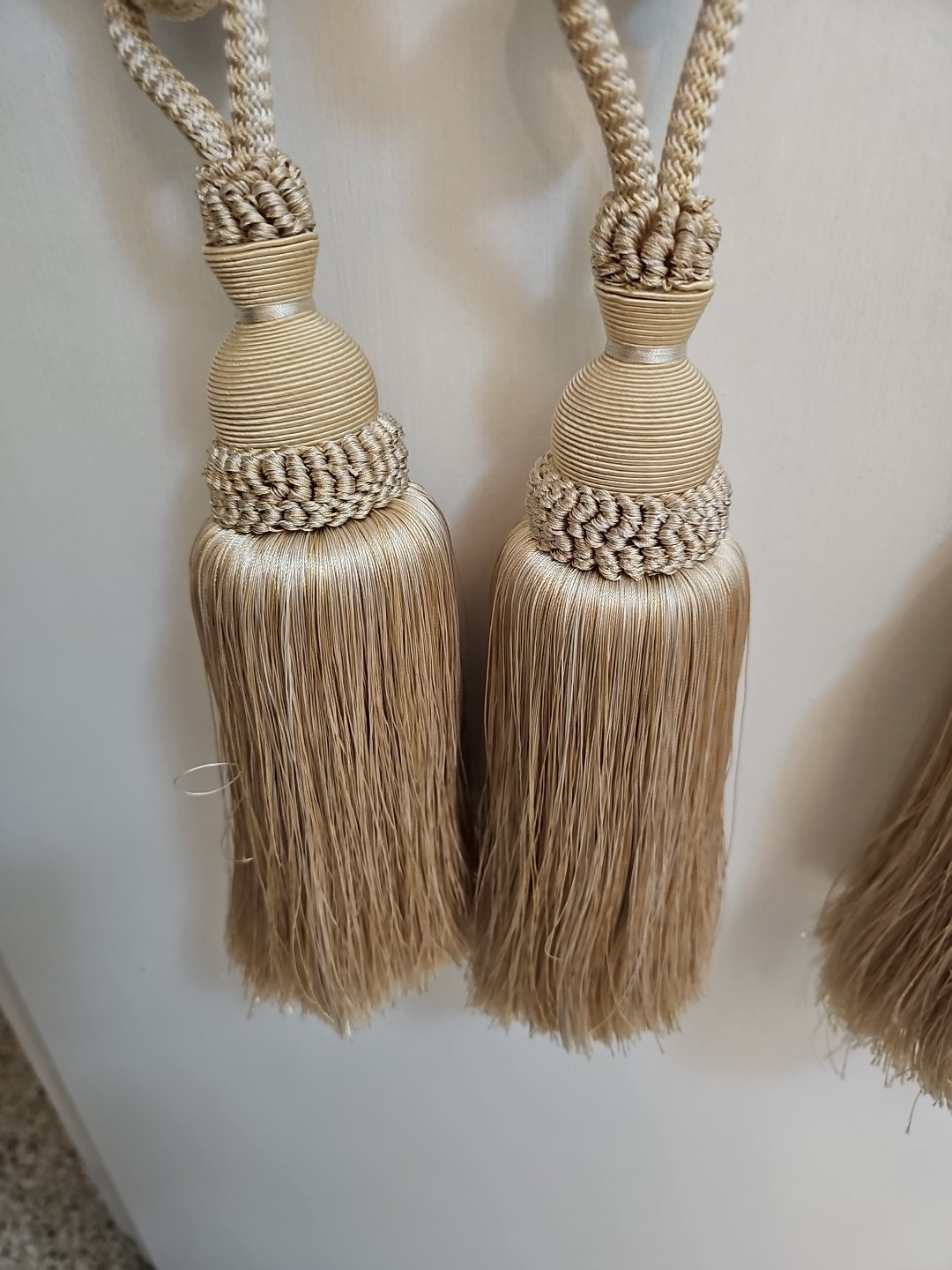 Large Elegant Window Tassell Tiebacks. Set of 4. Champagne color. Adjustable.