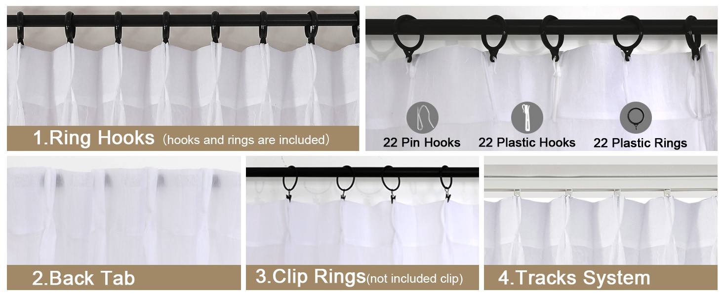 White Sheer Curtains 96 Inches Long 2 Panels, Elegant Textured Pinch Pleated