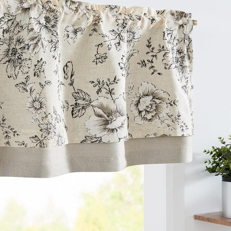 Floral Window Valance Double Layer Peony Pattern Light Filtering Country Decor
