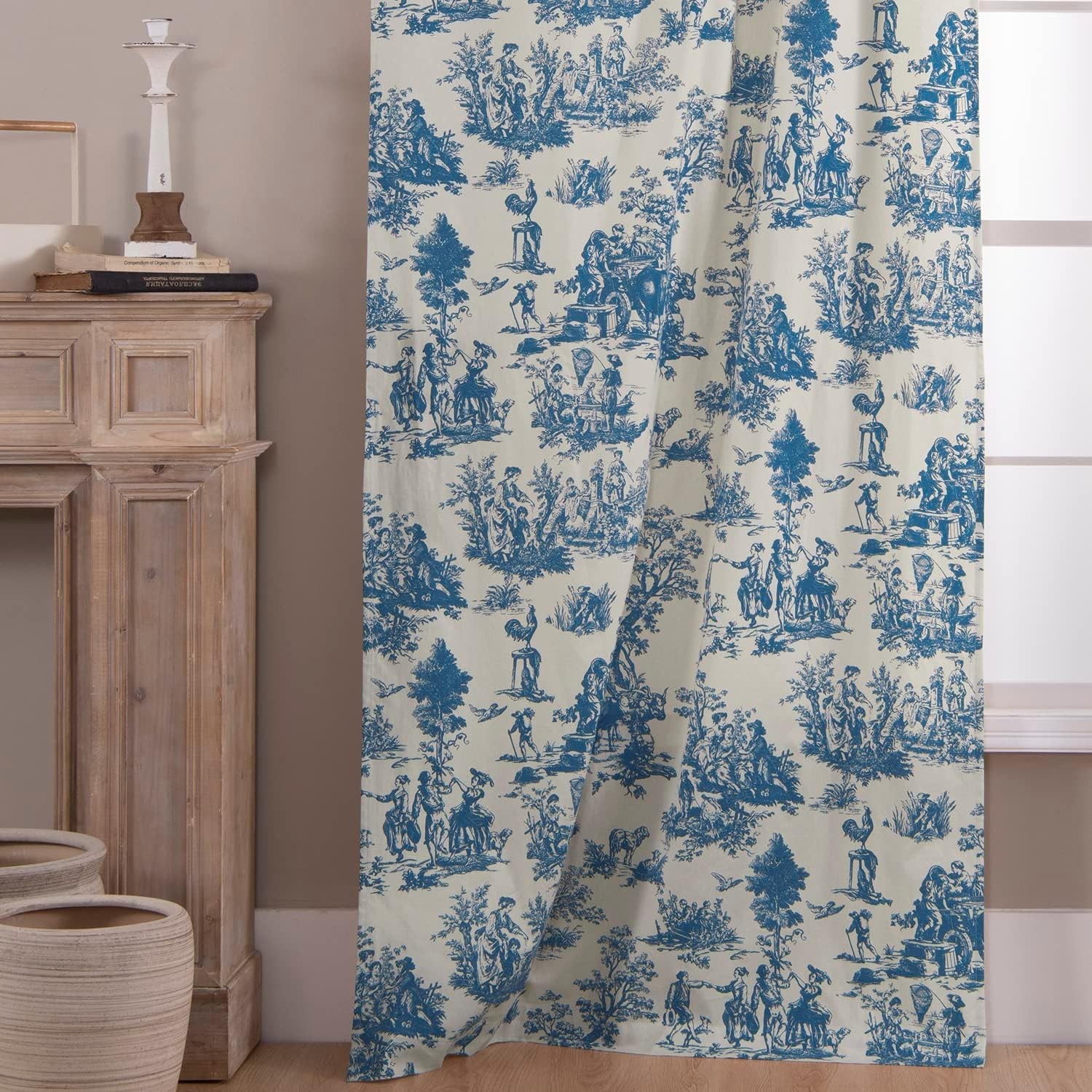 Blue & White Curtains 96″ Long 2 Panels Living Room Window Drapes Moderate Black