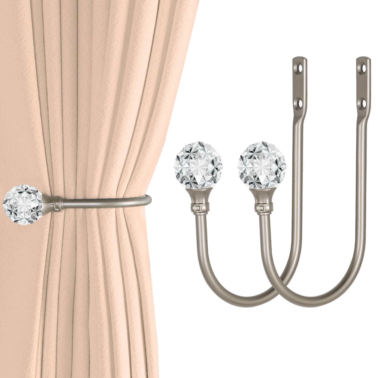 Heavy Duty U Shaped Metal Curtain Hold backs Curtain Tiebacks with Crystal Ball