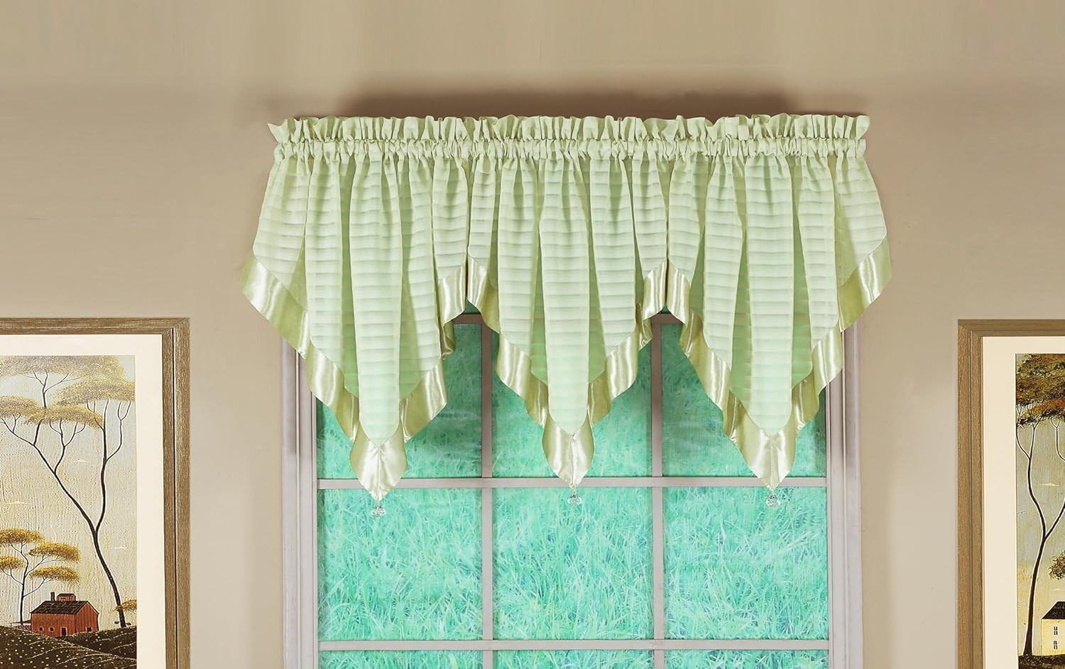 Silhouette Stripe Sheer Ascot, Sage, 40″ W x 25″ L
