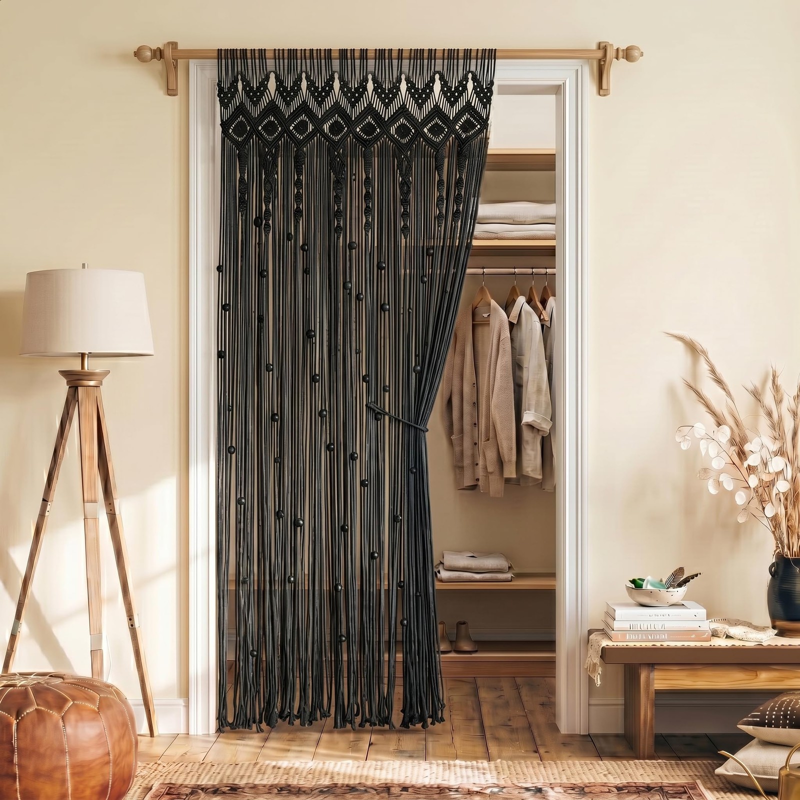 Lino Rosa Black Gothic Tapestry Curtains Moody Boho Macrame Wall Hanging For