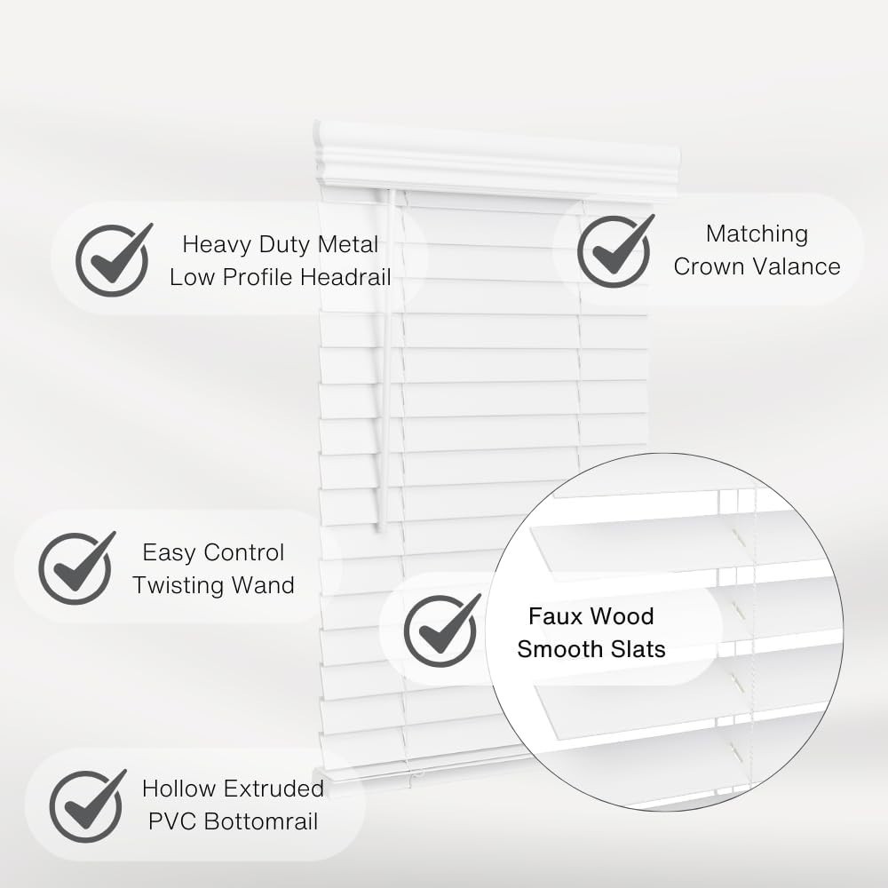 Cordless 2″ Faux Wood Blind, 34×36 – Bright White