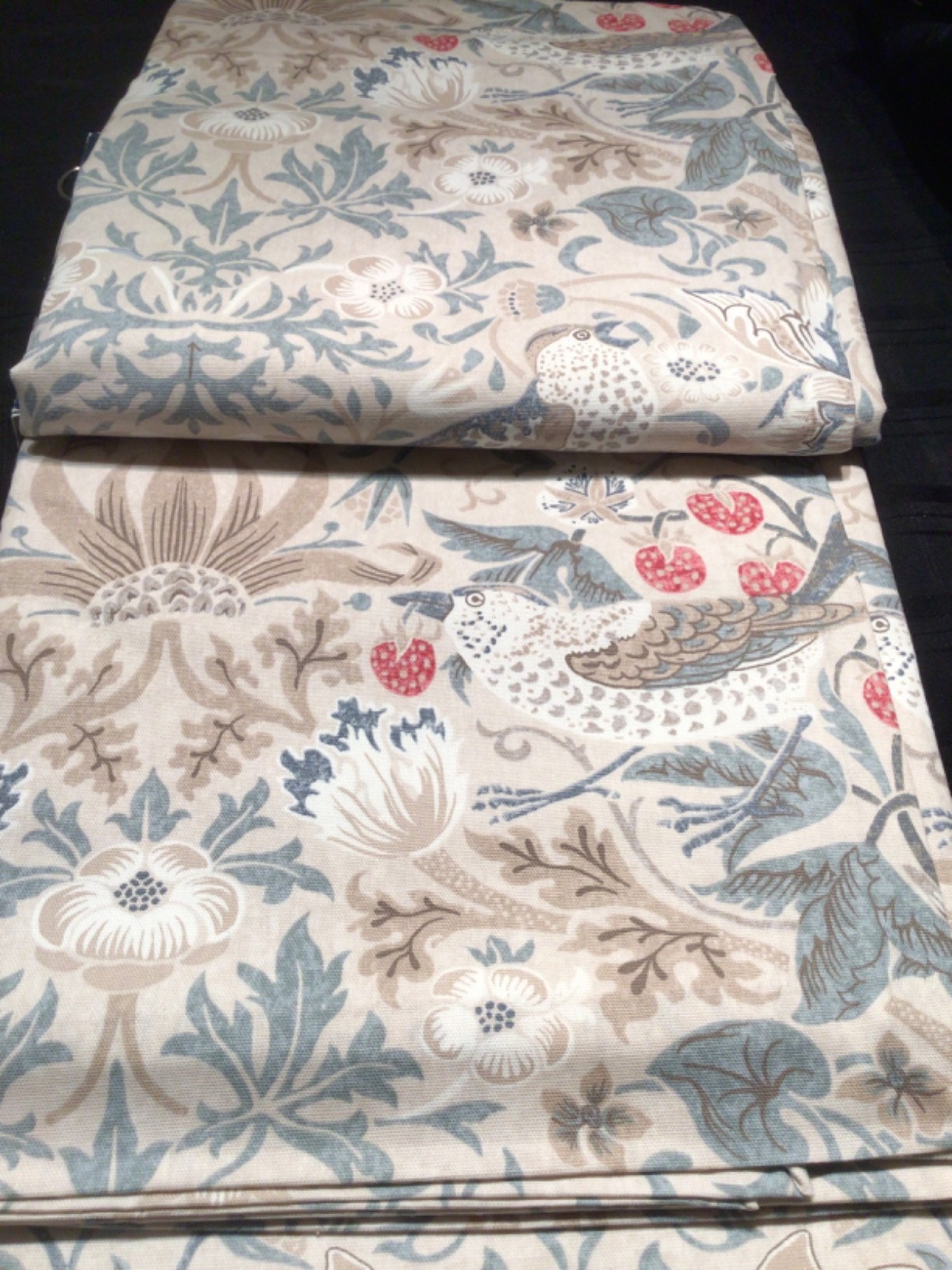 William Morris 2pc BLACKOUT Strawberry Thief Hessian Window Curtains 50×84 Heavy