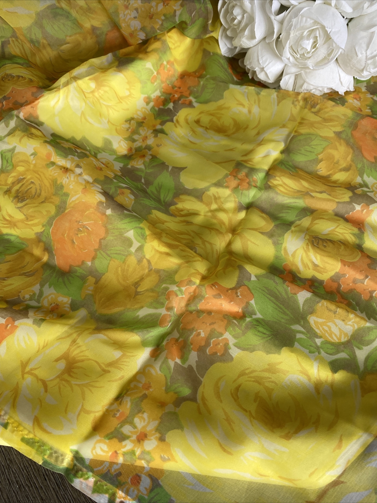 Vintage 1950s Yellow Roses Curtain Pair With Tie Backs NWOT