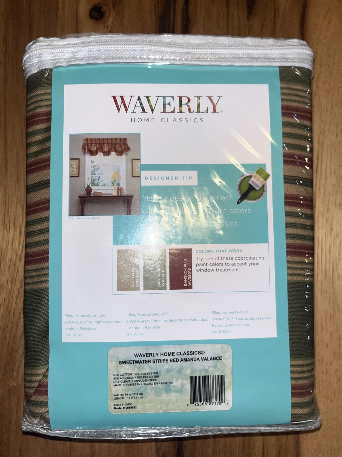 New 2 WAVERLY HOME CLASSICS VALANCE AMANDA SWEETWATER STRIPE Olive OR Red Stripe