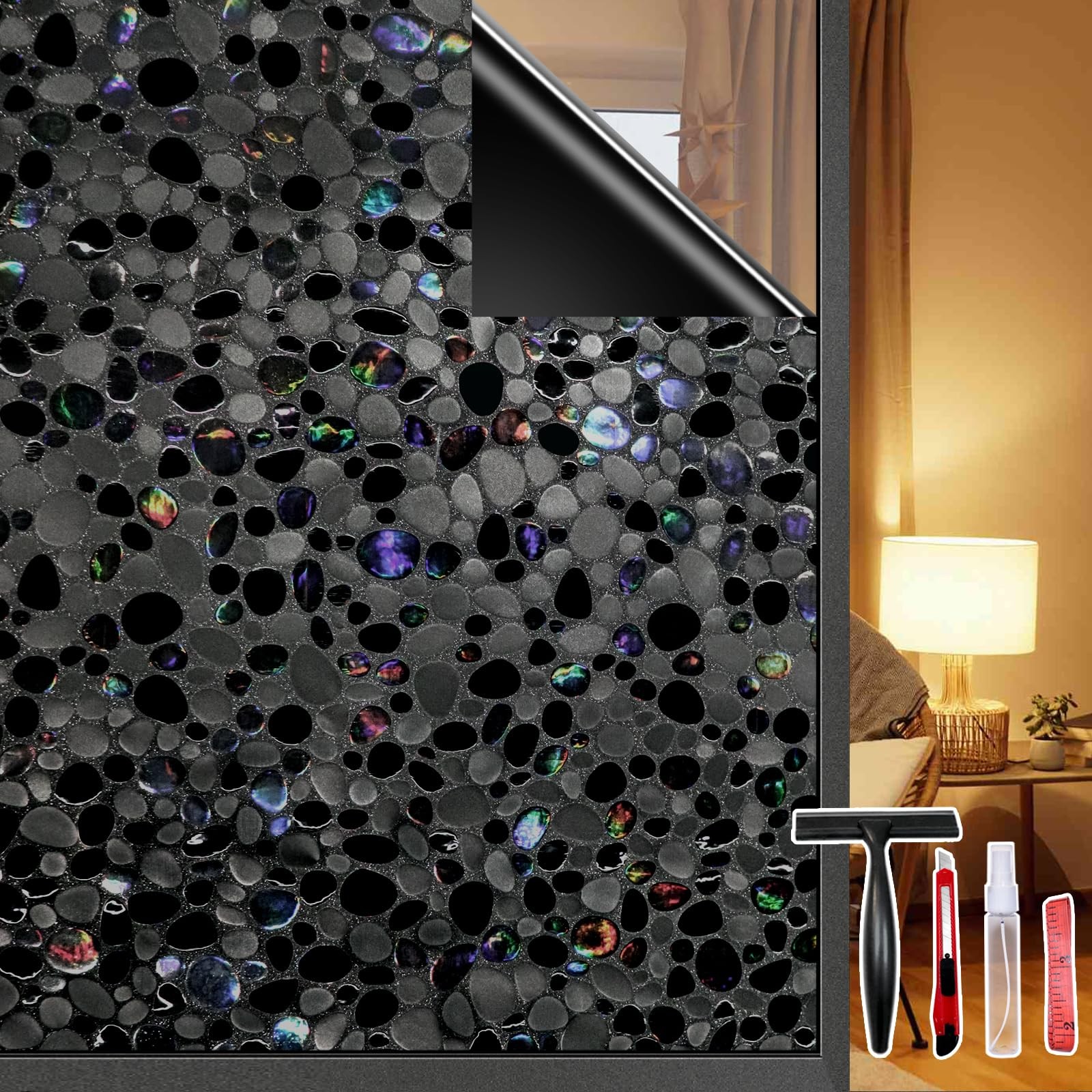 Total Blackout Window Film 17.5 x 78.7 Inch, Pebble Pattern – Black