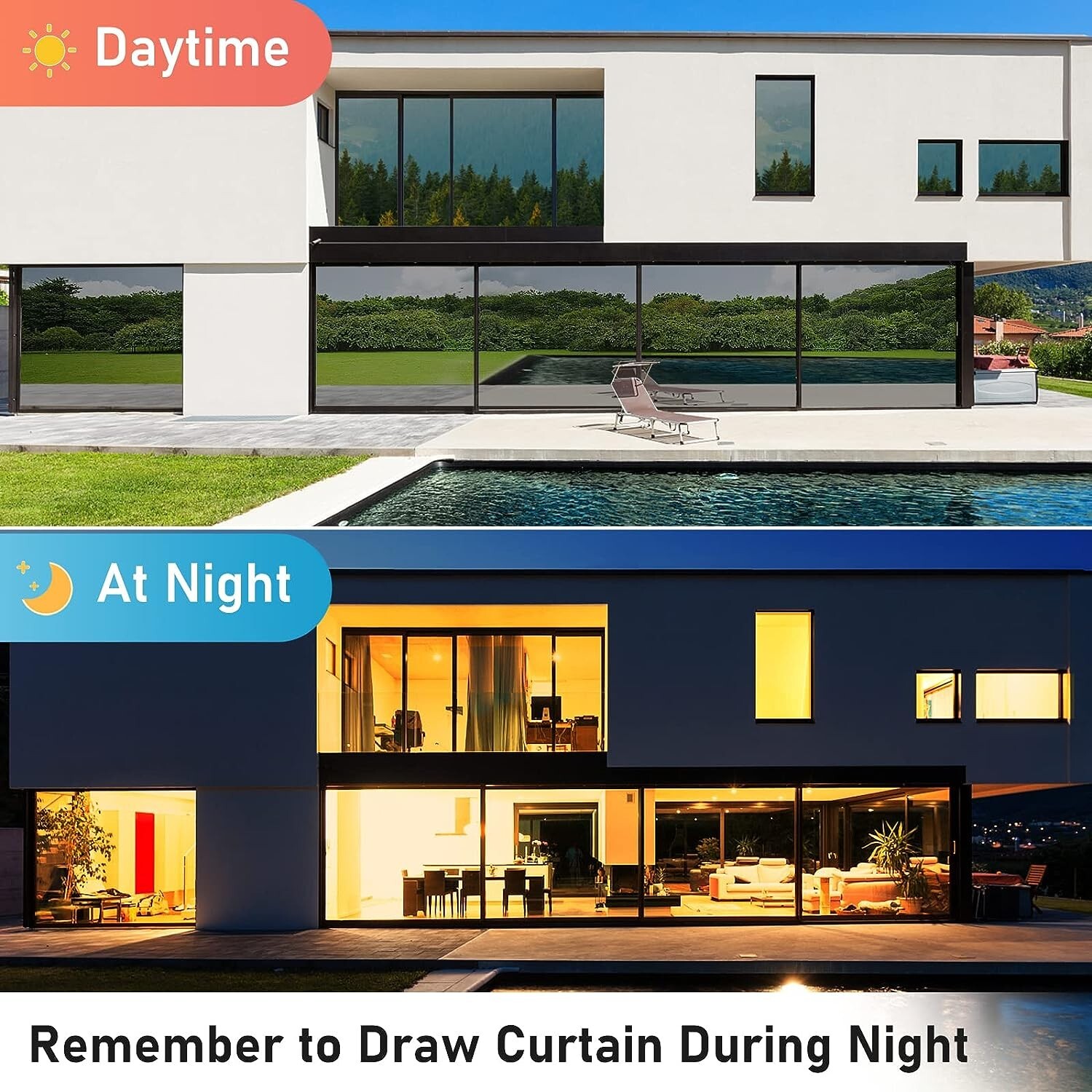 One Way Window Film Sun Blocking Glare Reduction Anti UV Removable 17.7×78.7Inch