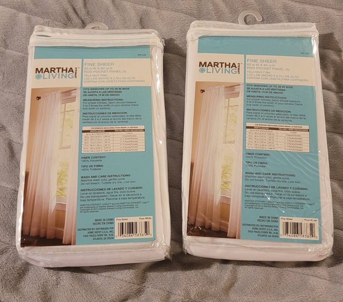 Martha Stewart Living Fine Sheer Panels 60”W x 84”H (2) White Panels New