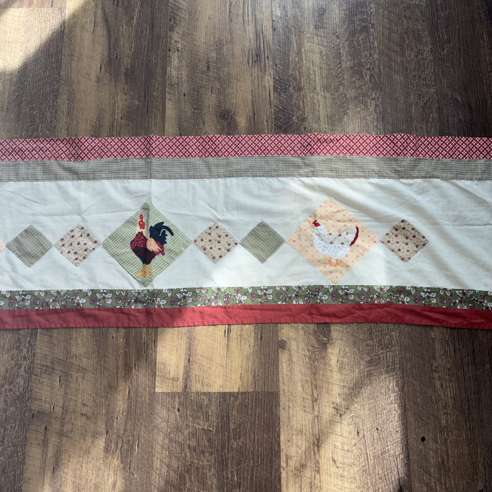 Farmhouse Style Vintage Curtain Valance Rooster Chicken Embroidered Cottage 59”