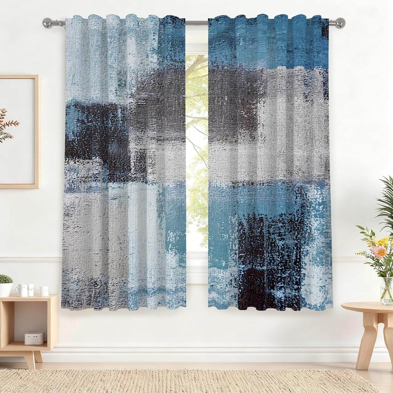 42 X 63 Inch Dusty Blue Abstract Curtains for Bedroom Geometric Curtain Modern C