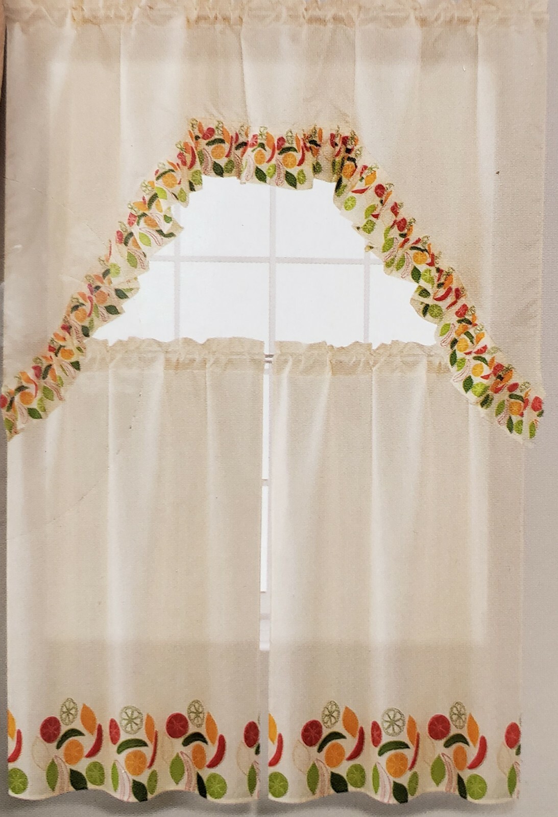 3 pc. Kitchen Curtains Set: 2 Tiers (30×36″) & Swag (60×36″) COLORFUL LEMONS,EHF