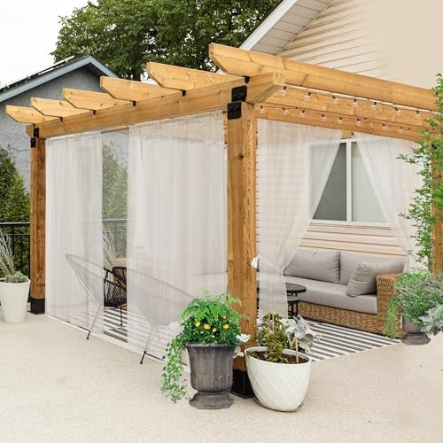 All Weather Outdoor Sheer Curtains for Patio 6 54″W x 84″L (Pack of 6) Beige