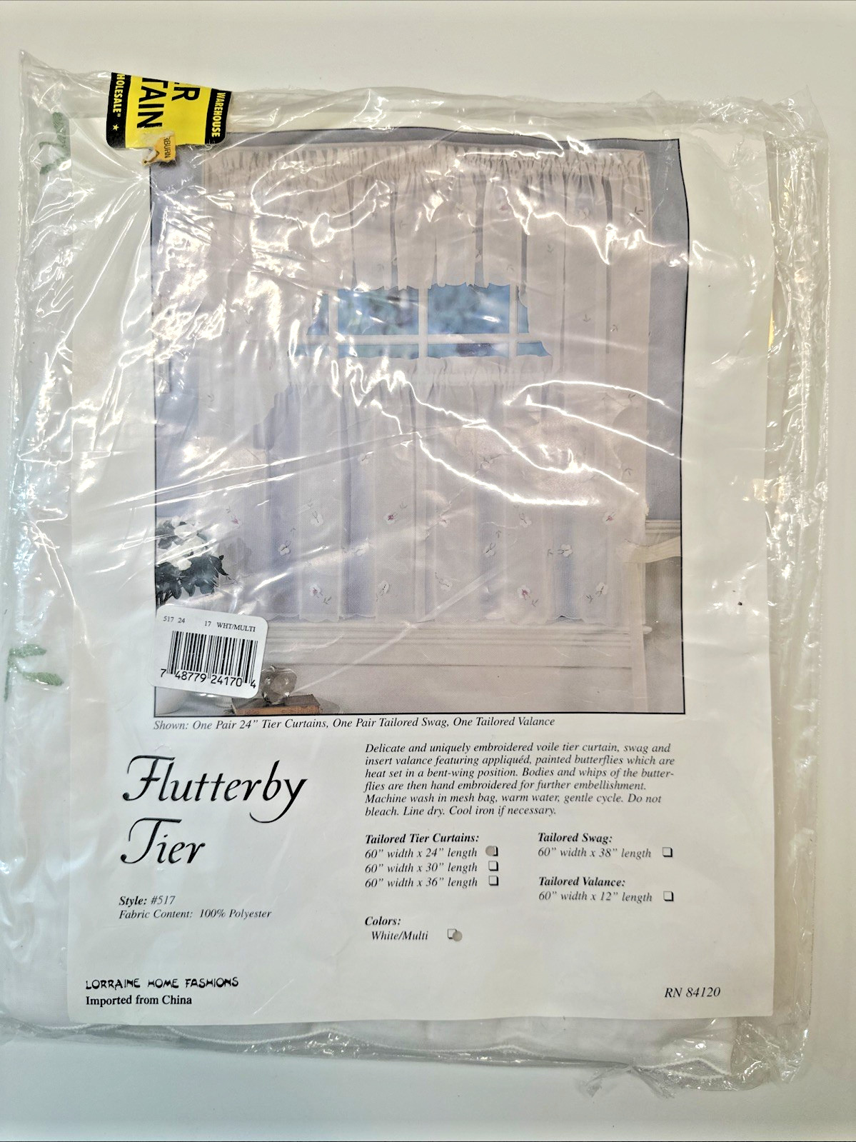 Lorraine Home Fashions Flutterby Tier Pair 24″ Tier Curtains 60″ X 24″ NIP NOS