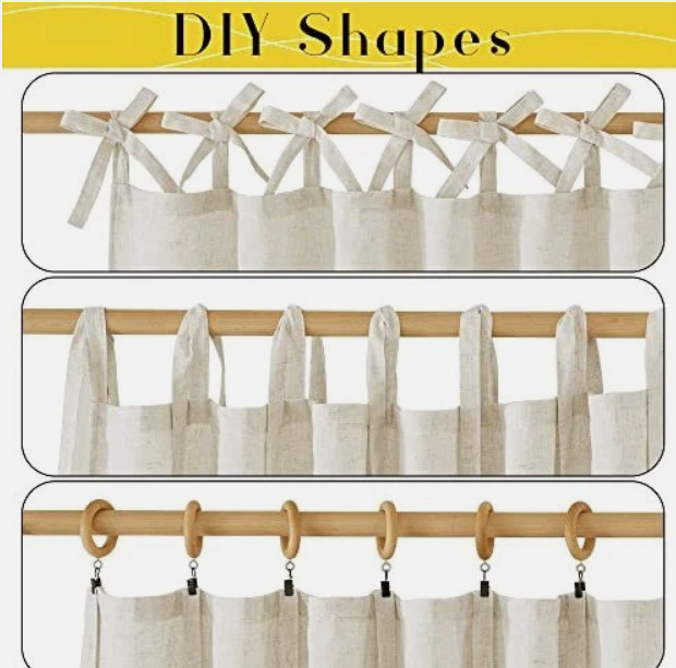 Nicetown Linen Curtains 52 W X 96 L each panel, Tie Top, multi hanging Natural
