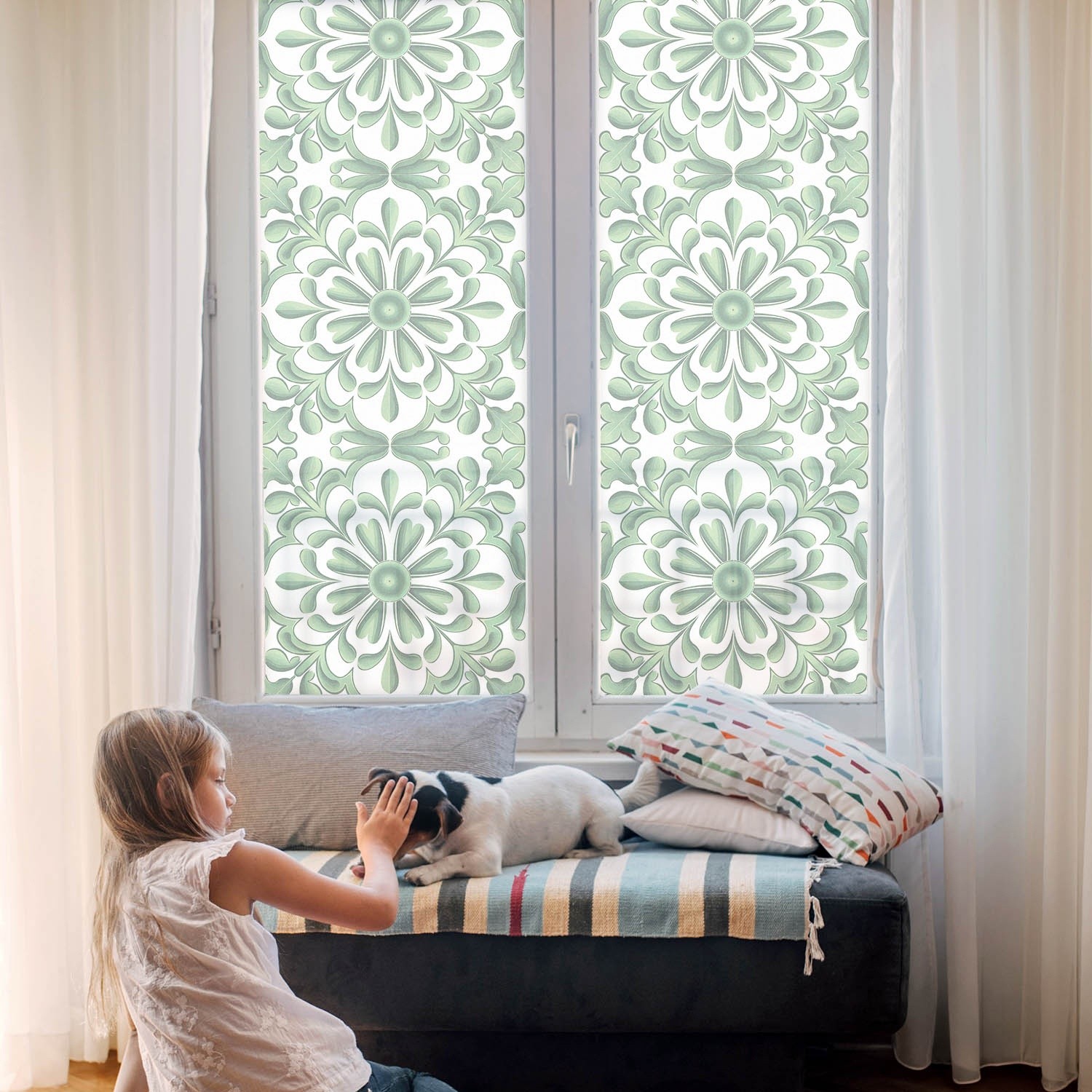 Frosted Glass Vinyl without Blocking the Light Green Leaves Art Green