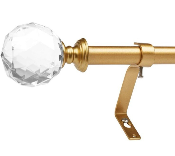 Crystal Finial Extendable Curtain Rod Gold 66″ to 120″ Metal Window Drapery Rod