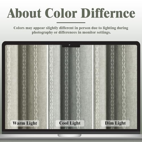 Sage Green Boho Blackout Curtains 84″ Panels for Living Room Bedroom, Linen Text