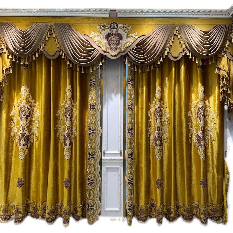 custom luxury embroidery gold velvet cloth blackout curtain valance drape C1452