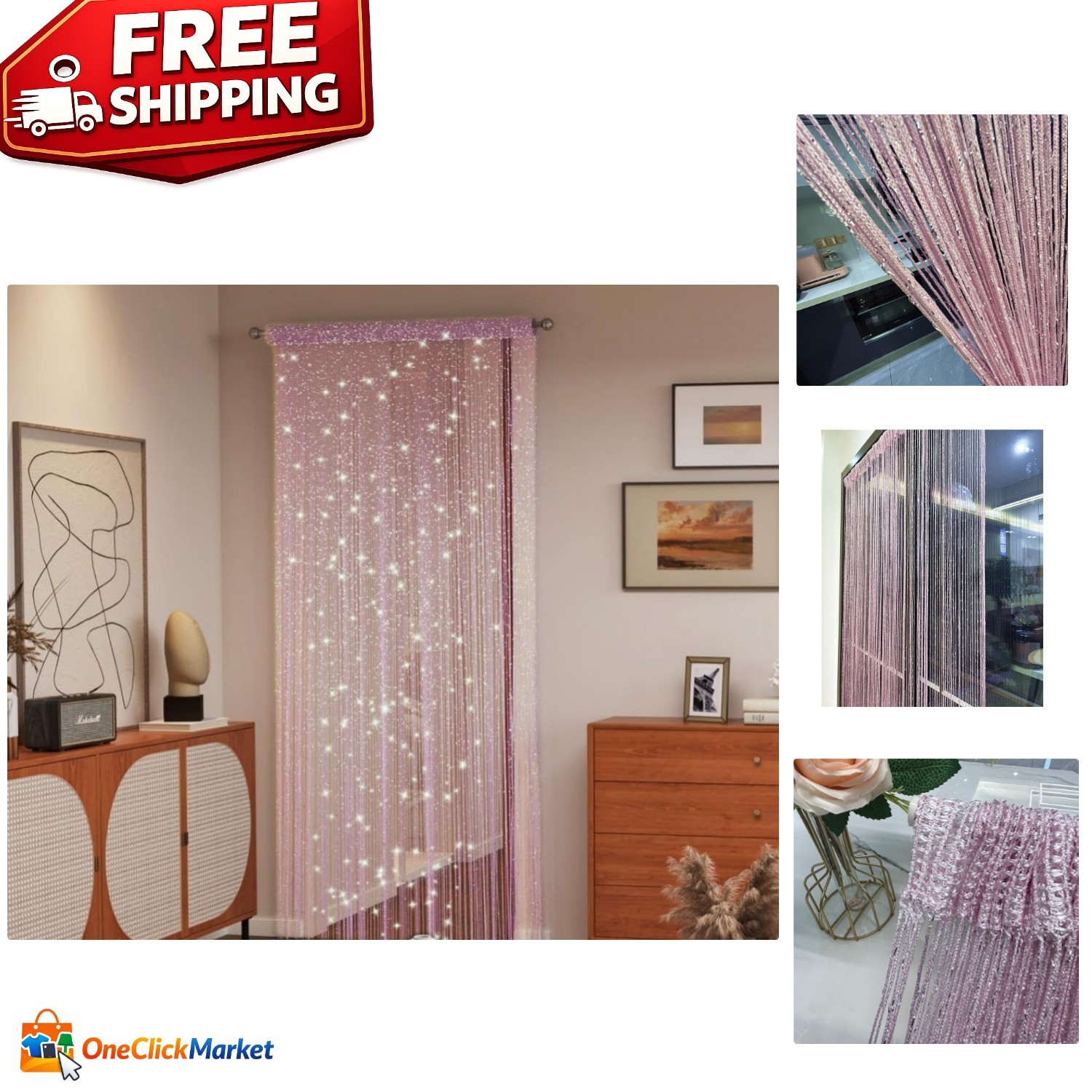 Romantic 100% Polyester String Curtain – Perfect for Weddings & Rooms 39.4×78.7