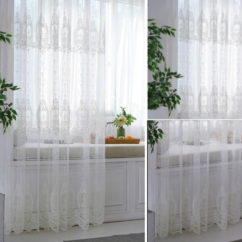 Baroque Embroidery Curtains Fabric Pelmets Lace Tulle Voile Panel Drape Divider