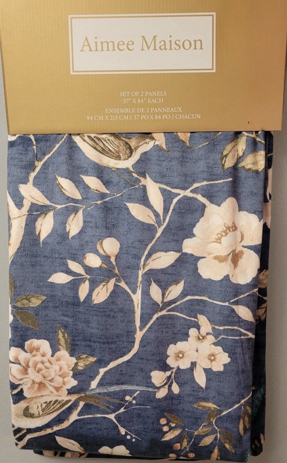 Aimee Maison 2pk Window Panel Curtains Velvet Mocking Jay Bird Blue 37×84 Floral