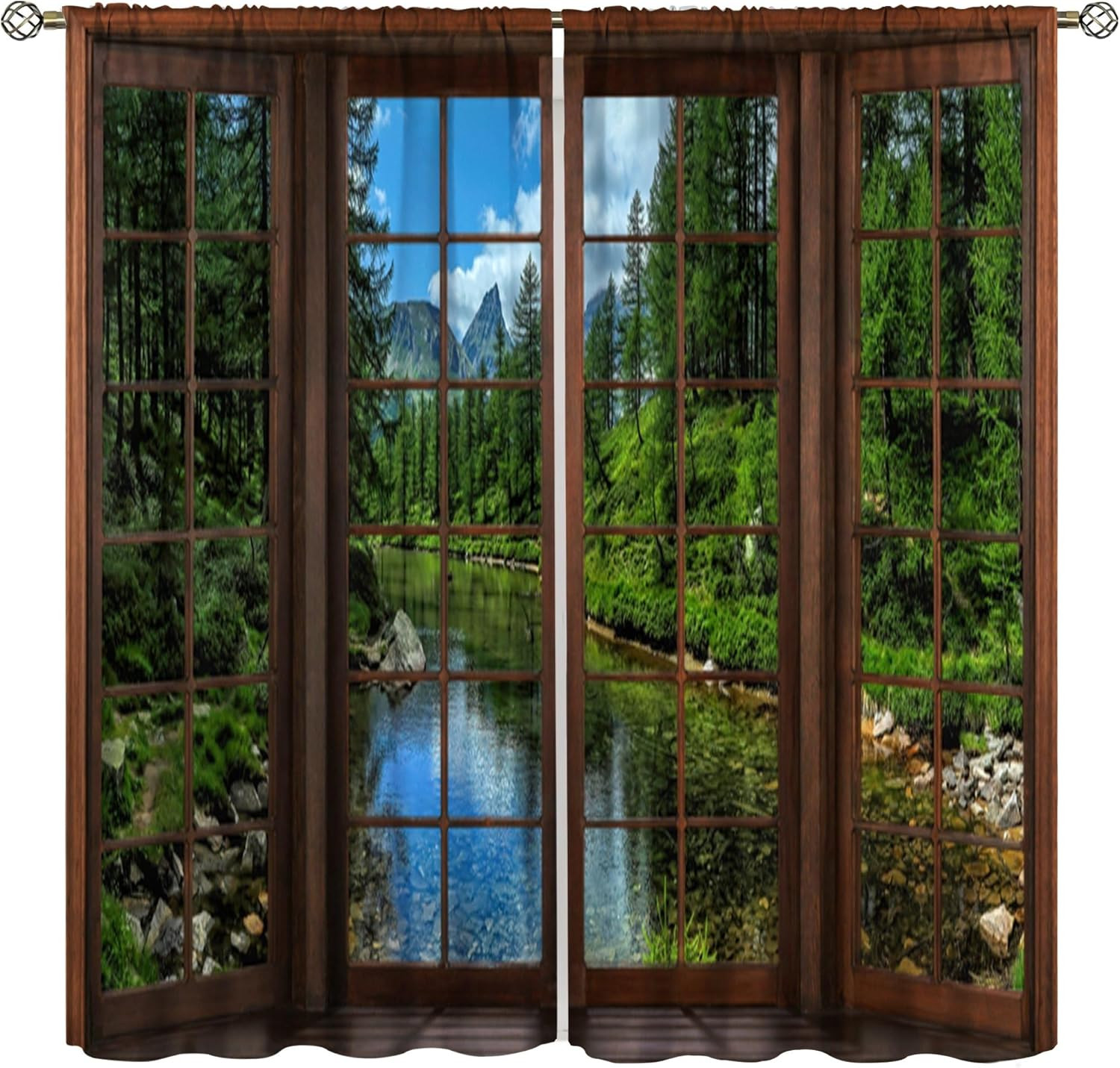 Forest Curtains Rivers Mountains Conifers Beautiful Natural Landscapes Window Tr