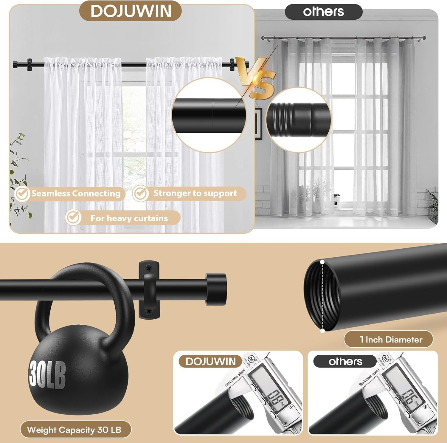 Extra Long Matte Black Curtain Rod 120-168 Inch (10-14 Feet) for Large Windows
