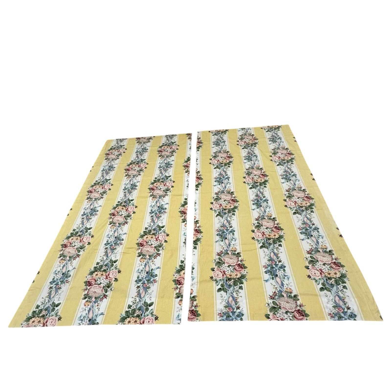 Vtg Croscill Set 2 Curtain Panels Princess Yellow Floral Pearl 40×84 Cottagecore