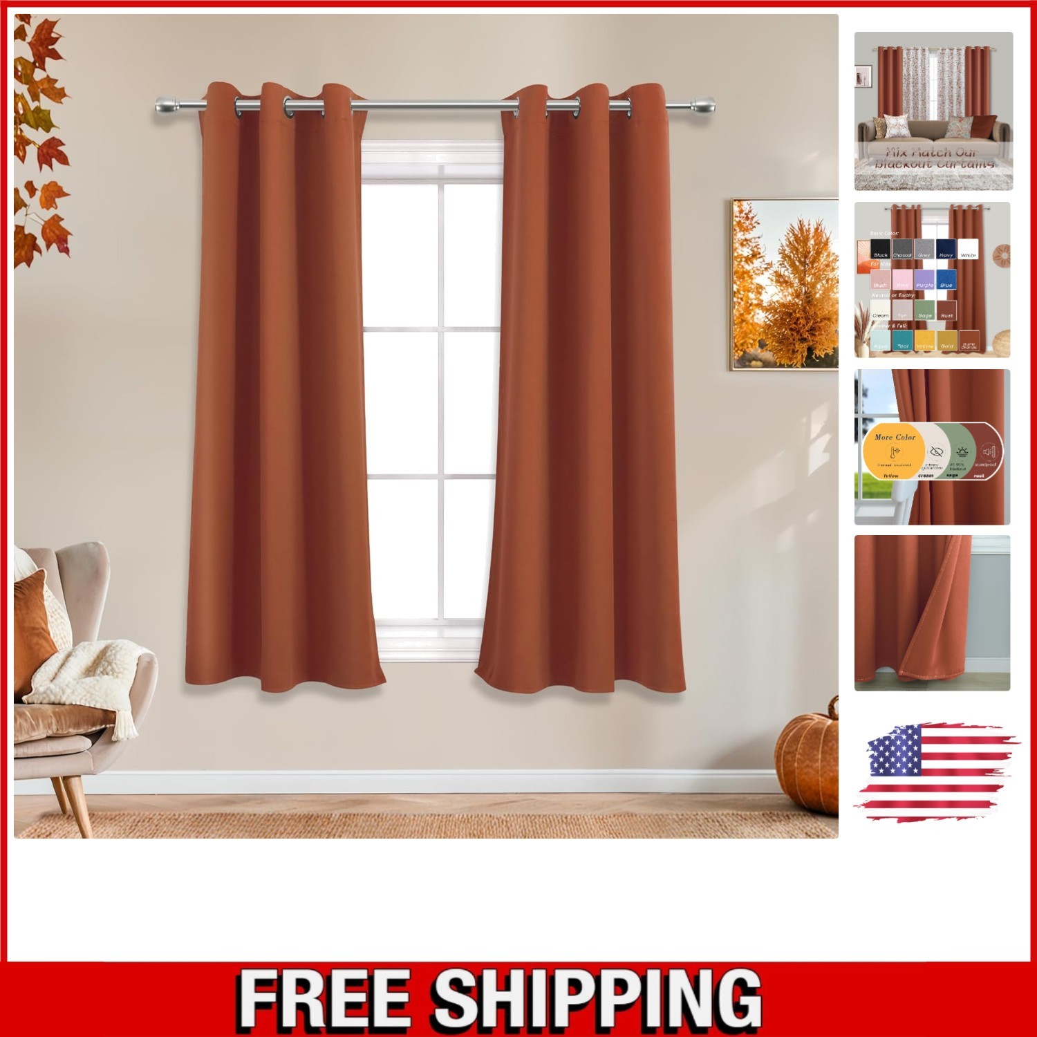 Elegant Burnt Orange Blackout Curtains 42×54 for Modern Living Spaces