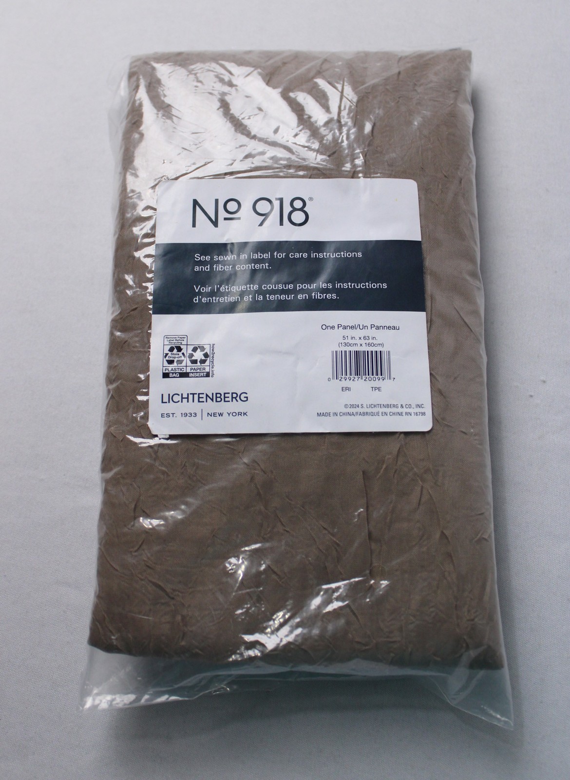 No 918 Lichtenberg Woven One Panel Curtain BL1 Brown Size 51in. x 63in.