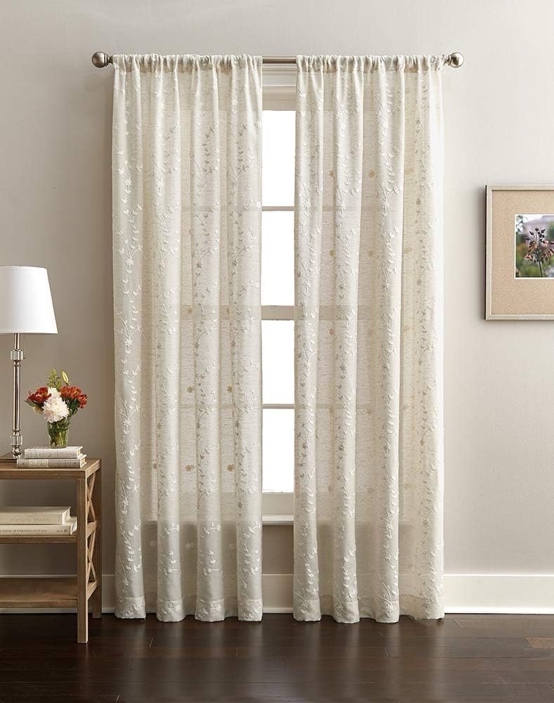 CURTAINWORKS Lynette embroidered sheer rod pocket panel 50 x 84in beige