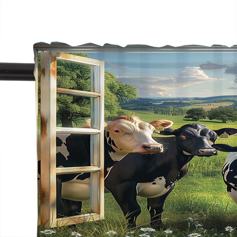1 Panel Cow Farmhouse Valances for Windows, Floral Rustic Animal Grassland Ro…