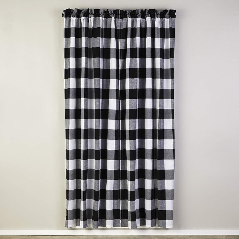 Lightweight Woven Black & White Buffalo Check Window Panel Curtain Rod Pocket US