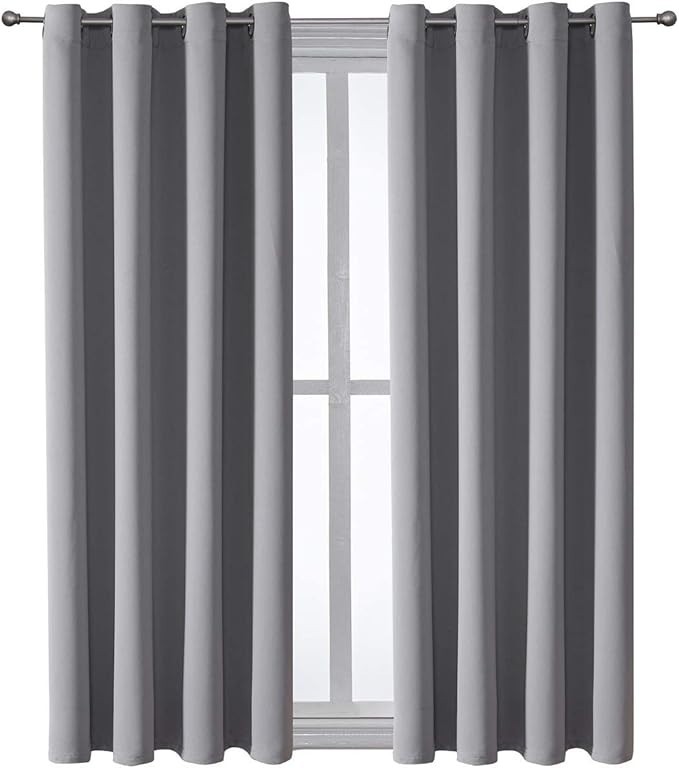 ChrisDowa Grommet Blackout Curtains 52×36 – Light Grey – 2 Panels Set