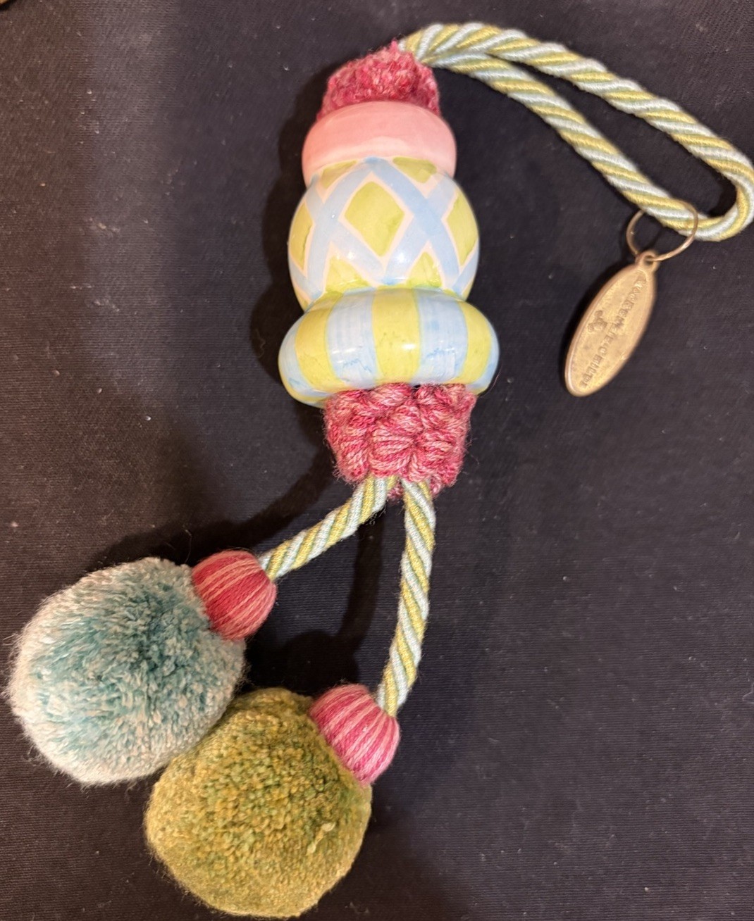 Vintage MacKenzie Childs Ceramic Curtain Tiebacks w. Pom Poms