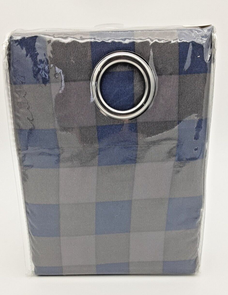 Virah Bella 5pc Mountain Check Blue/Gray Curtain Set 2 Panels 6 Grommets Valance