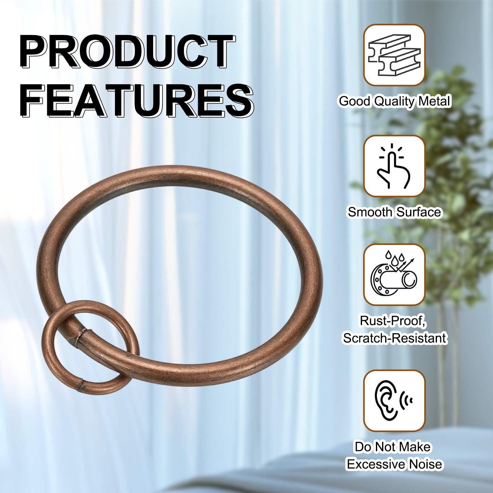 28 Pieces 1.5″ Curtain Rings with Eyelets for 1 1/4″ Rod, Bronze Red