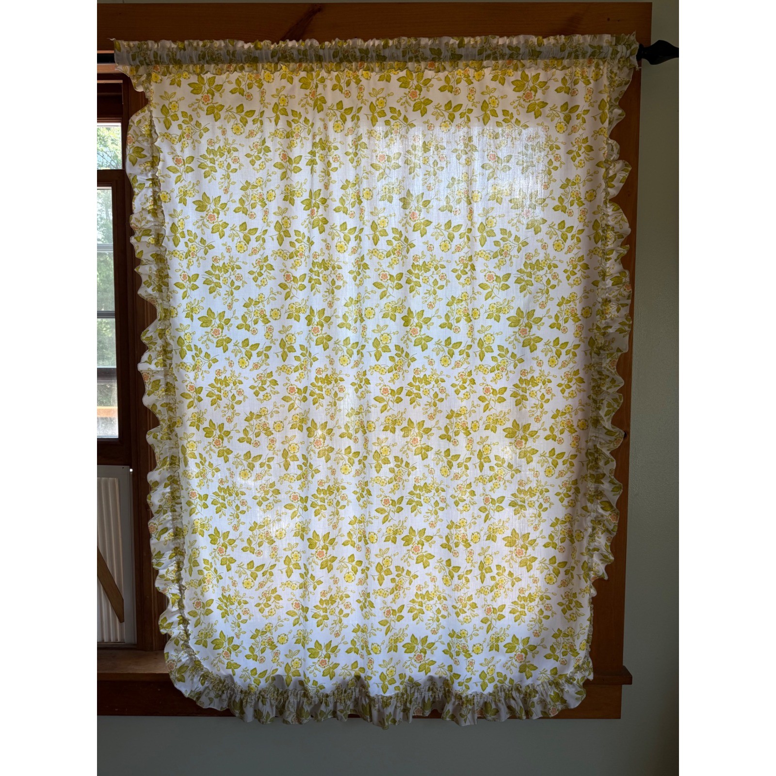 Sears Curtain Panels Yellow Floral Vintage Ruffled Rod Pocket Vintage Set of 2